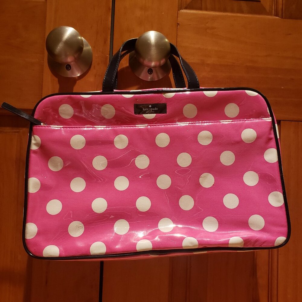 Kate Spade New York Cosmetic Bag Makeup Organizer Travel Bag Pink Dots Zipper
